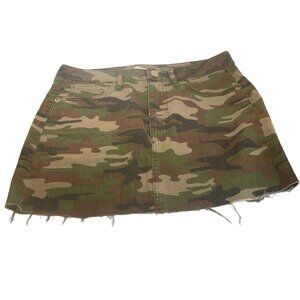 Forever 21 Camo Mini Skirt Junior Size Small Raw Hem Green Brown 5 Pocket
